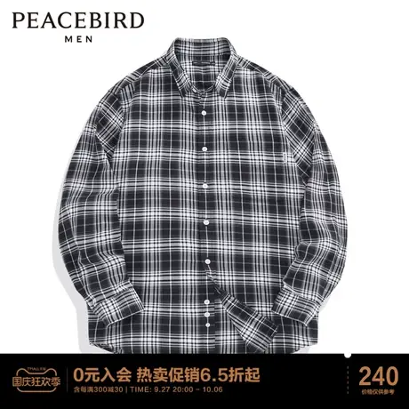 太平鸟男装 暗黑风夏季格纹外穿式衬衫图片