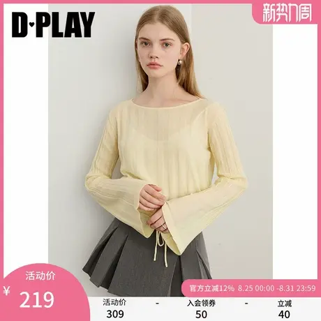DPLAY2025年秋季新款黄色针织衫女落肩宽松含羊毛长袖毛衣上衣商品大图