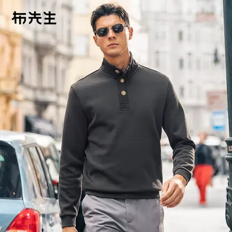MrBu布先生半开襟立领t恤2025早春新款纽扣舒适长袖男BT15355商品大图