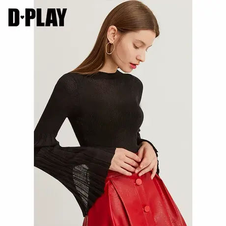 DPLAY德帕拉冬装年新品欧美黑色袖口开叉简约修身打底针织衫商品大图