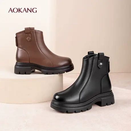 奥康 女鞋2025冬季新款瘦瘦短靴加绒女靴时装靴超软羊皮切尔西靴N图片