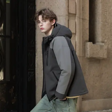 唐狮秋冬季短款棉衣男连帽拼接超酷冲锋少年上衣夹克宽松休闲TUTA图片