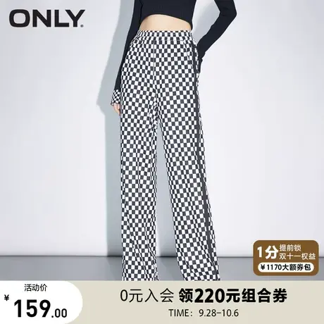 ONLY奥莱夏季棋盘格侧线拼接长款阔腿休闲裤女商品大图