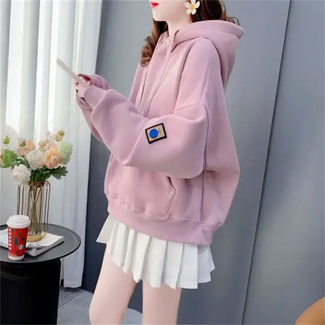 设计感短款小个子连帽卫衣女2022年新款秋冬宽松加绒加厚上衣外套商品大图