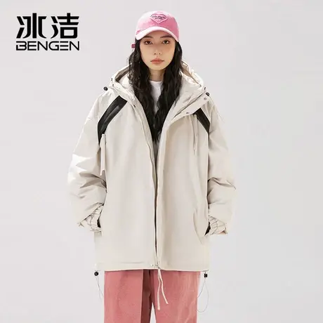 冰洁拼色简约夹克男女2023冬季新款时尚登山户外防寒连帽棉服MYY商品大图
