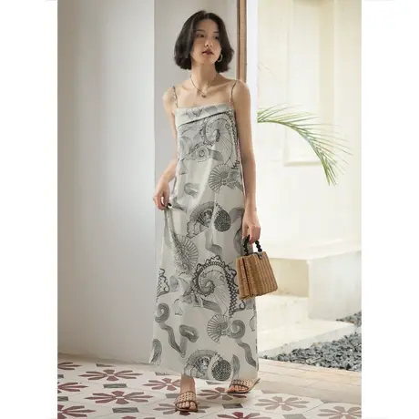 弥古波西米亚泰式连衣裙女夏高级感法式复古印花吊带长裙海边度假图片