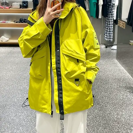 果绿色冲锋衣外套男春秋款胖子加肥加大码美式机能多口袋猎装夹克图片