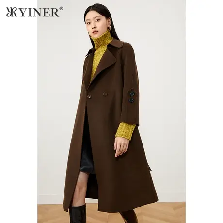 YINER音儿商场同款女装2021冬季新款长款纯羊毛双面呢大衣商品大图