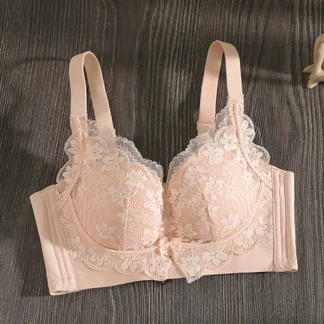 内衣女聚拢小胸收副乳蕾丝性感无钢圈秋冬款防下垂不空杯乳胶文胸商品大图
