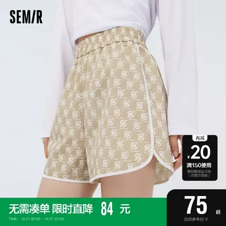 [商场同款]森马休闲裤女老花复古2023春季新款宽松网眼满印短裤潮商品大图