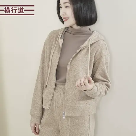 2023新款简约纯色羊驼毛巾布冬款抽绳拉链休闲外套女装外穿上衣图片
