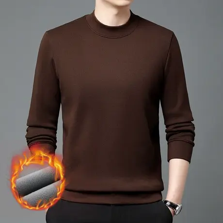 秋冬季新款加绒加厚打底衫男士秋冬季商务休闲亲肤保暖圆领卫衣男商品大图