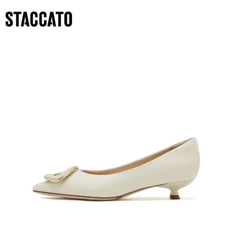 思加图新款奶油鞋法式通勤细跟猫跟女尖头单鞋9ER57AQ3图片