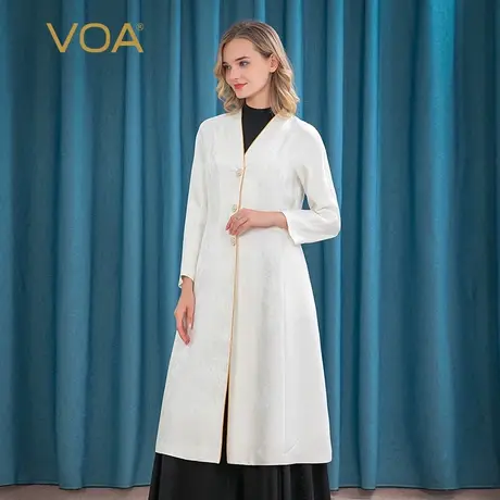 VOA38姆米重磅真丝本白提花六边形单排三粒扣挺括熟女桑蚕丝外套商品大图