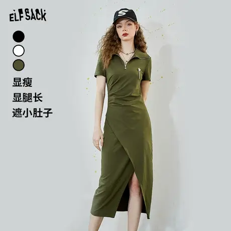 妖精的口袋开叉t恤连衣裙女2023夏季新款修身复古显瘦气质a字长裙图片