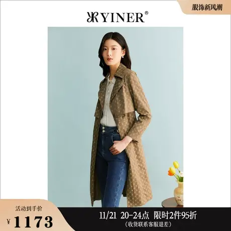 [美拉德]YINER音儿线上专选女装2023秋季双排扣西装领卡其色风衣图片