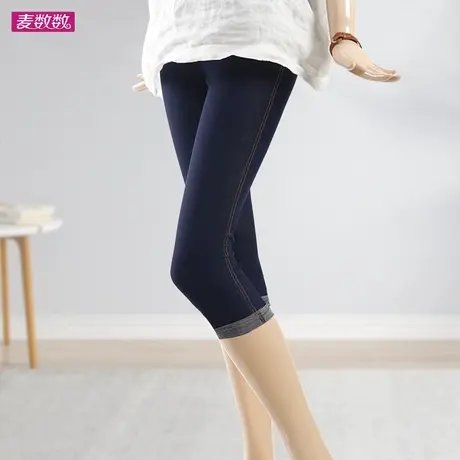 七分打底裤女夏薄款弹力仿牛仔显瘦高腰大码MM外穿防走光7分过膝商品大图