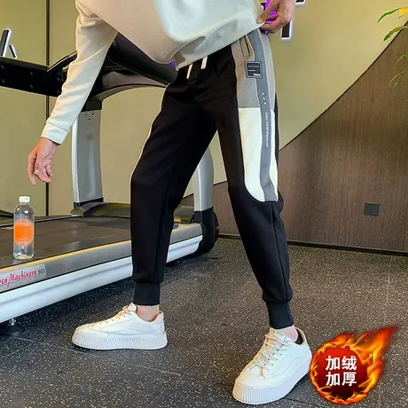 束脚卫裤潮牌裤子2023新款男裤春秋季运动裤痞帅条纹休闲裤哈伦裤商品大图