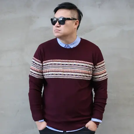 新款潮胖子韩版打底衫特大号大码男装毛衣加肥加大圆领男士针织衫商品大图