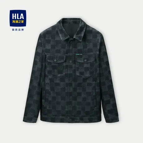 HLA/海澜之家时尚翻领夹克2023秋季新款格子潮流工装风个性外套男商品大图