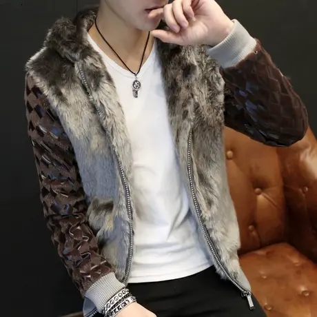 男士棉衣青年秋冬季保暖皮草大衣加厚皮毛一体棉服男装棉袄外套潮商品大图