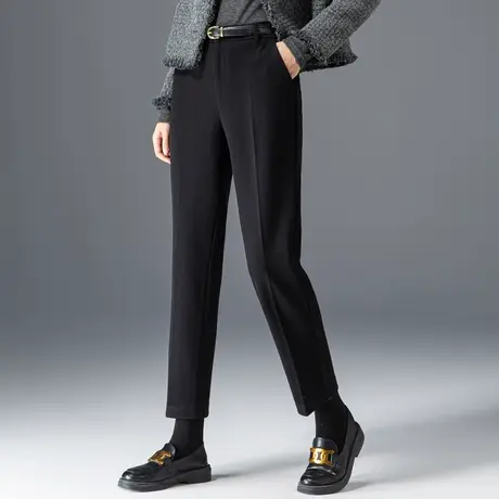 黑色毛呢西装裤女秋冬2023新款加厚妈妈裤子高腰烟管裤九分哈伦裤商品大图