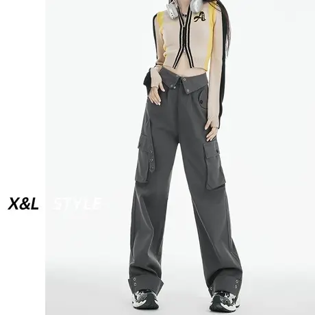 阔腿休闲工装裤女秋2023秋季新款设计感小众口袋百搭辣妹直筒裤子图片