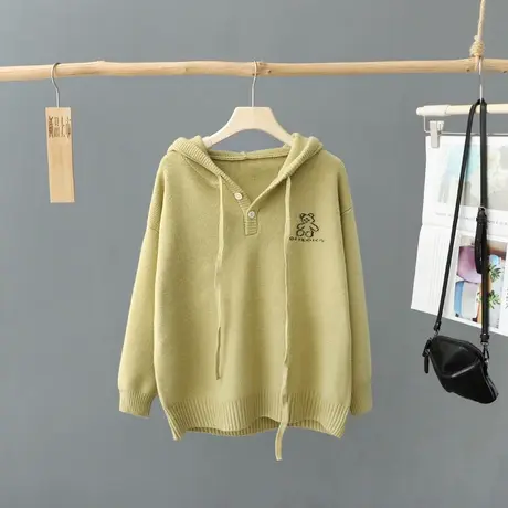 秋冬2024年新款连帽套头刺绣毛衣女宽松洋气针织打底衫女百搭上衣图片