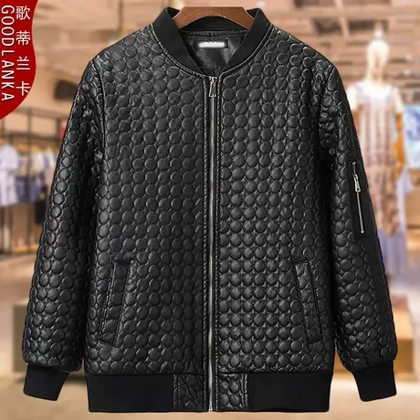 加肥加大码中老年秋冬夹棉棉衣女宽松时尚中年妈妈装立领皮衣外套商品大图