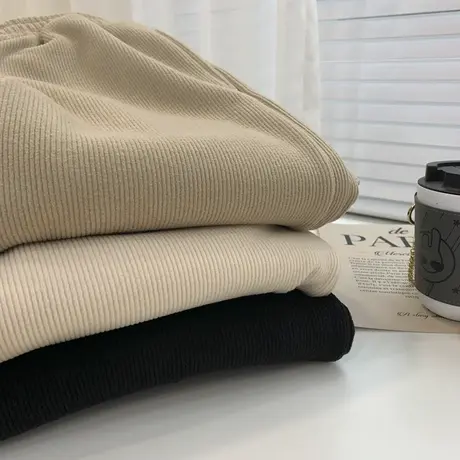 磨毛坑条加绒开叉直筒裤女松紧高腰显瘦百搭垂感拖地阔腿裤22冬季商品大图