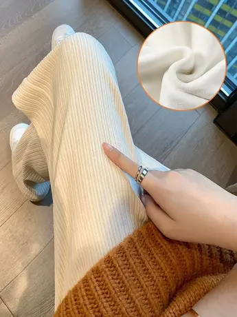 雪尼尔阔腿裤女2023春秋新款高腰垂感宽松直筒秋冬加绒灯芯绒裤子图片