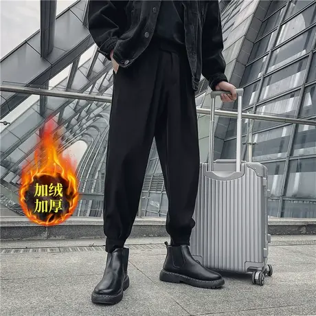 魔术贴束脚裤男秋冬季加绒配马丁靴的裤子休闲西裤痞帅宽松哈伦裤商品大图