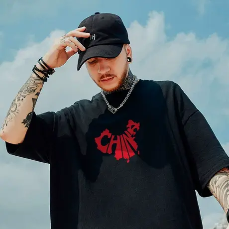 oversize潮牌短袖T恤男加肥加大码宽松圆领纯棉半袖胖子潮流夏季商品大图