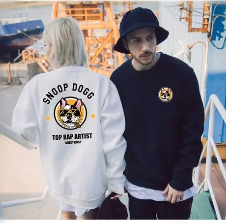 潮牌圆领套头卫衣男港风纯棉加绒男装加肥加大码无帽情侣外套秋冬图片