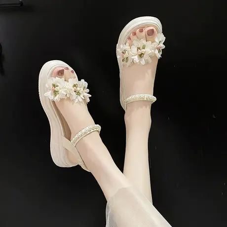 小众高级感凉鞋女2024夏季新款仙女风百搭厚底法式坡跟平底罗马鞋图片