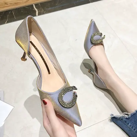 尖头气质高跟鞋女细跟2024年春夏季新款法式性感少女水钻浅口单鞋图片
