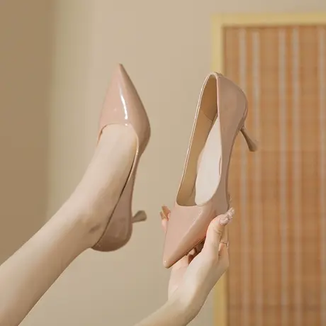 漆皮高跟鞋女细跟2024年秋季新款职业工作鞋尖头气质单鞋不累脚图片