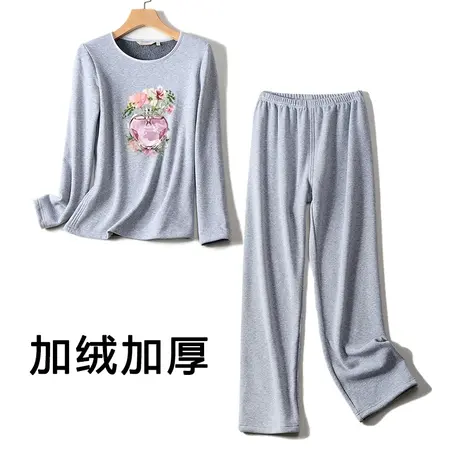 加绒睡衣套装女冬季长袖长裤休闲单层加厚全毛绒家居服保暖睡衣商品大图