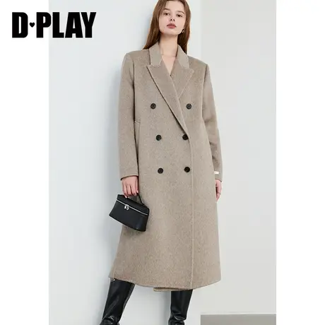 DPLAY冬美拉德驼色气质戗驳领重磅羊毛双面呢通勤大衣外套女商品大图