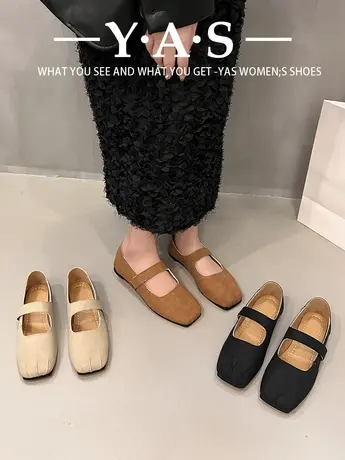 法式单鞋女秋季2024年新款浅口方头猪鼻子复古平底仙女风玛丽珍鞋商品大图