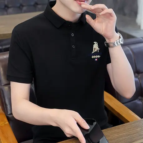 冰丝有领短袖t恤男士夏季潮牌polo衫翻领半袖体恤纯棉夏装上衣服商品大图