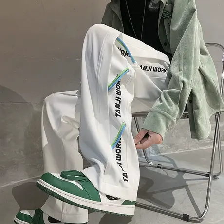 美式高街裤子男夏季薄款ins潮宽松直筒拖地长裤设计感小众休闲裤图片