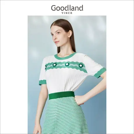 【南国花园】Goodland美地女装2023夏季 立体提花短袖针织衫商品大图