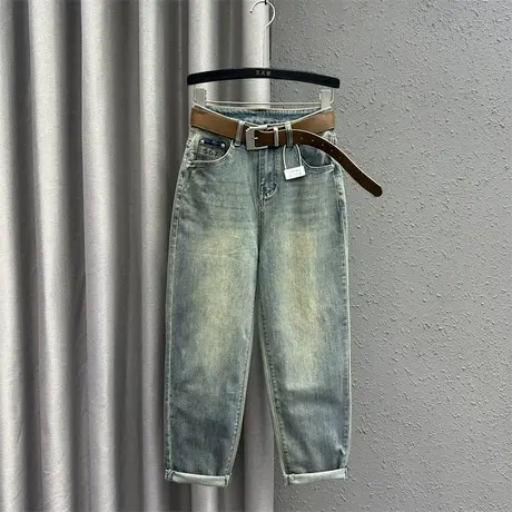 欧货萝卜哈伦裤女2024春季新款刺绣口袋设计感复古高腰百搭牛仔裤商品大图