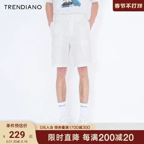 TRENDIANO潮牌官方春季男装多口袋工装裤纯棉灰色宽松型短裤男商品大图