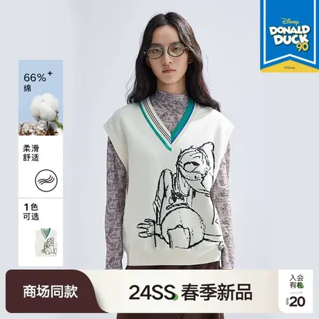播迪士尼唐老鸭系列商场同款2024新款v领叠穿针织马甲BDR1SD0429图片