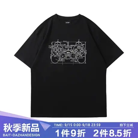 国潮短袖男ins趣味游戏机印花嘻哈t恤潮牌半截袖夏季纯棉体恤衫女商品大图