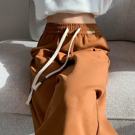 姜黄色美式工装裤女春季新款直筒高腰显瘦宽松束脚阔腿休闲运动裤图片