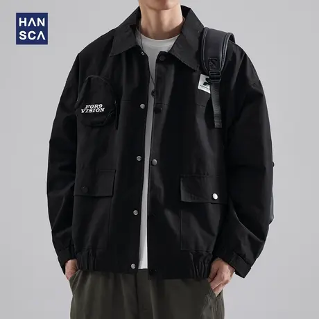 hansca日系休闲多口袋设计感工装夹克男秋季男款翻领复古小众外套商品大图
