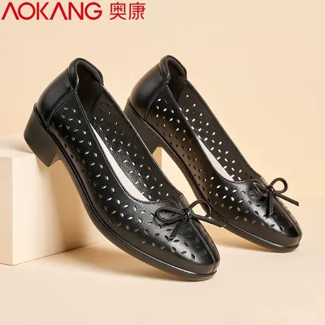 奥康真皮软底妈妈鞋夏季凉鞋女中老年舒适防滑单鞋中年平底皮鞋女商品大图